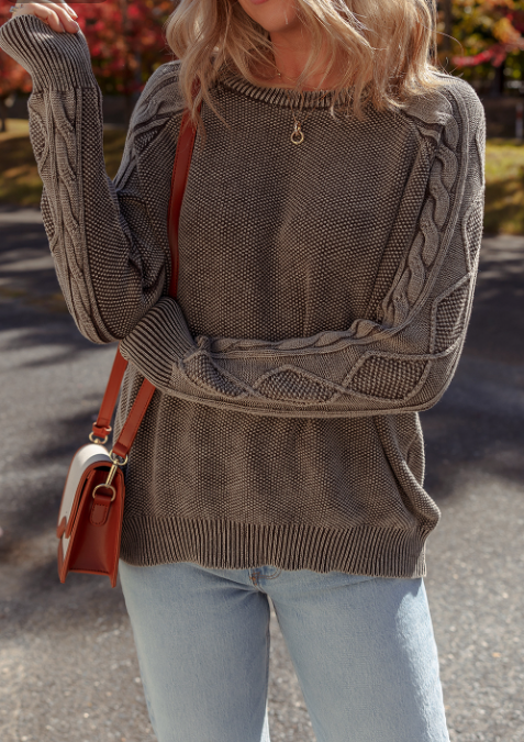 DARK BROWN CONTRAST CABLE KNIT SLEEVE