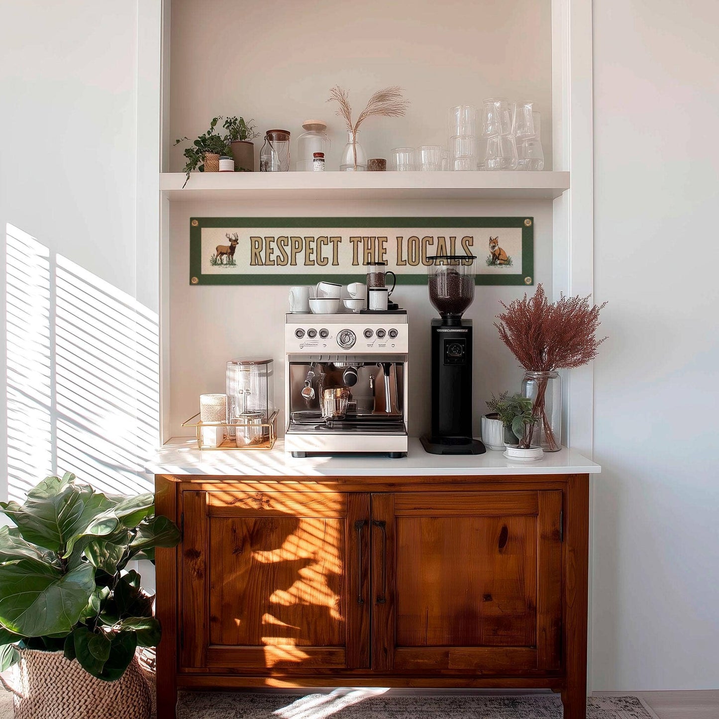 Respect The Locals Banner – Vintage Felt Flag: Green Border