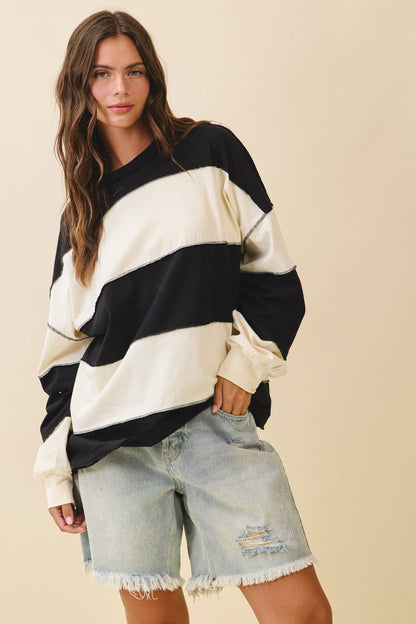 AEMI + CO - 8551GN Oversized Color Block Long Sleeve Pullover: Terracotta Butter / Contemporary / S