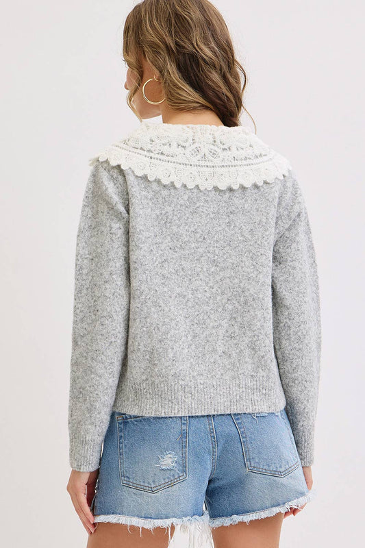 SOFT COZY LACE COLLAR CARDIGAN