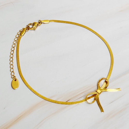 HERRINGBONE CHAIN BOW ANKLET