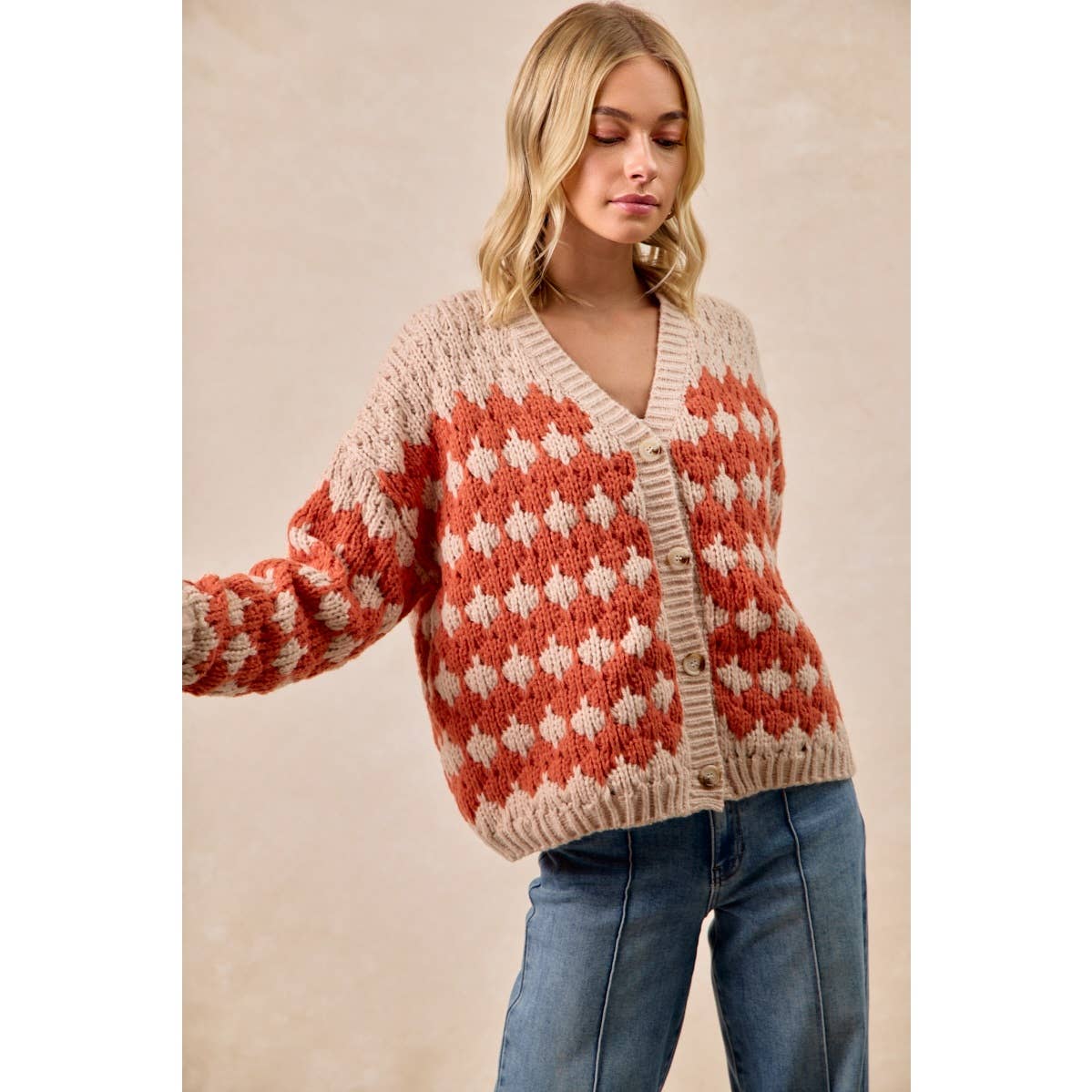 TEXTURED SWEATER CARDIGAN WITH BUTTONED CLOSURE