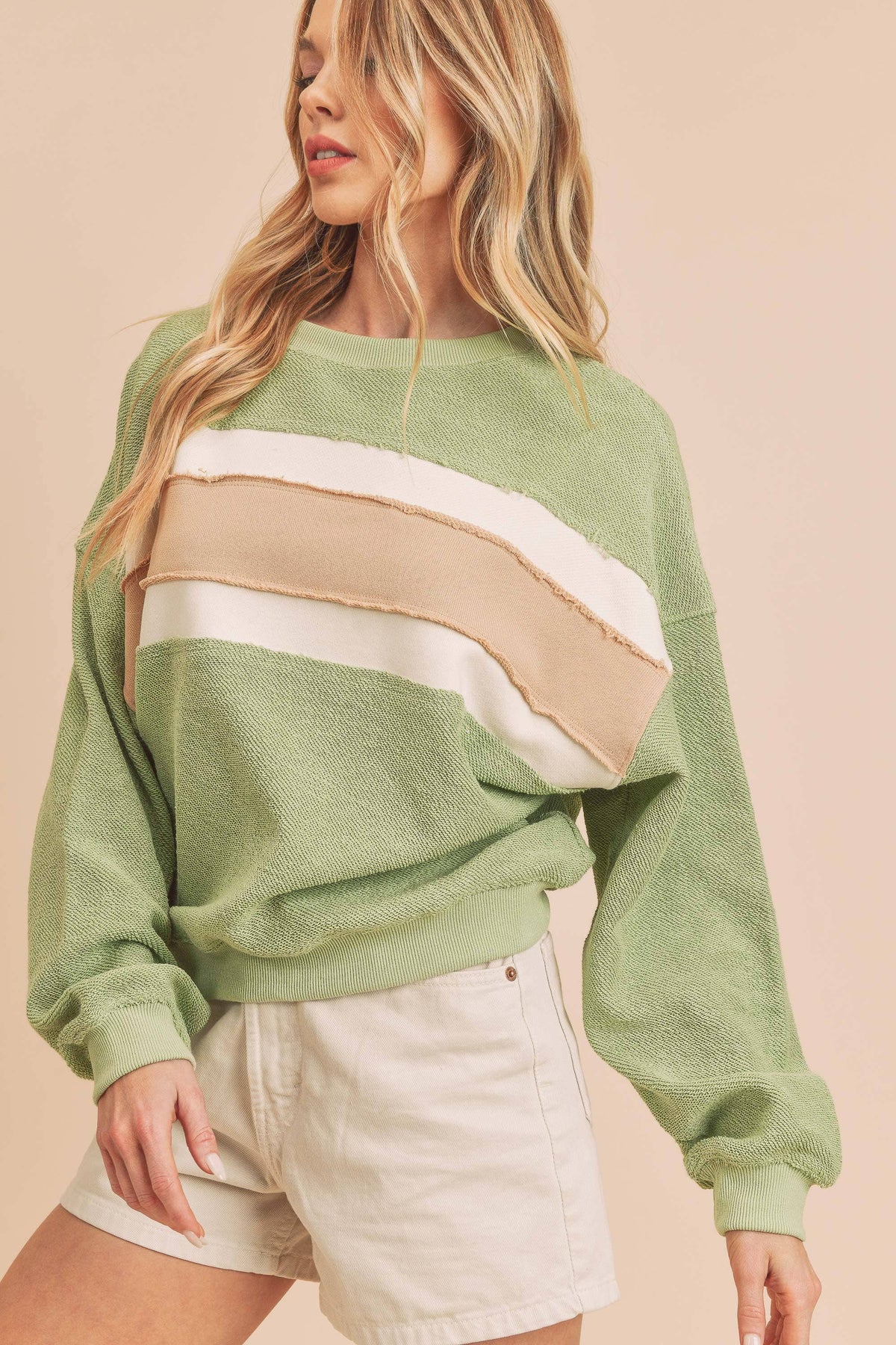 AEMI + CO - 846AD Winnie Sweatshirt: Navy/Ivory/Tan / L / Top
