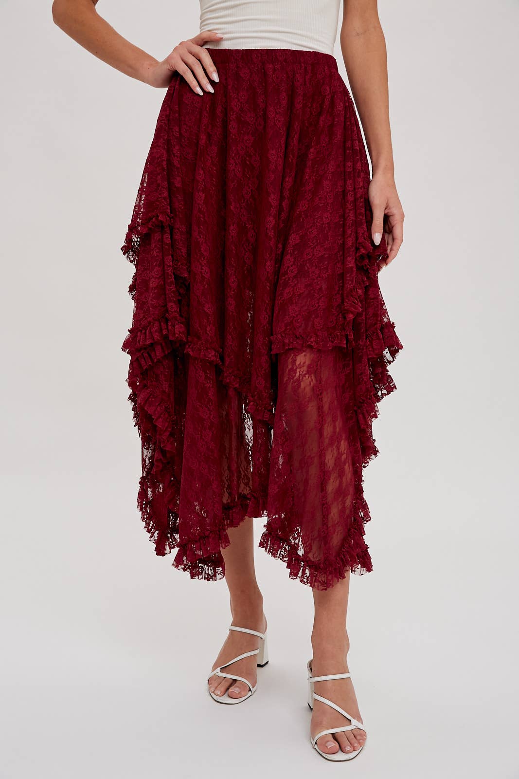 Bluivy - LACE TIER MIDI SKIRT: ECRU / L