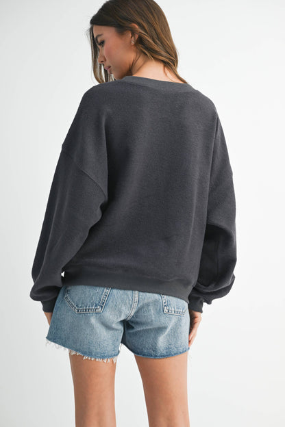 AEMI + CO - 846AD Winnie Sweatshirt: Navy/Ivory/Tan / L / Top