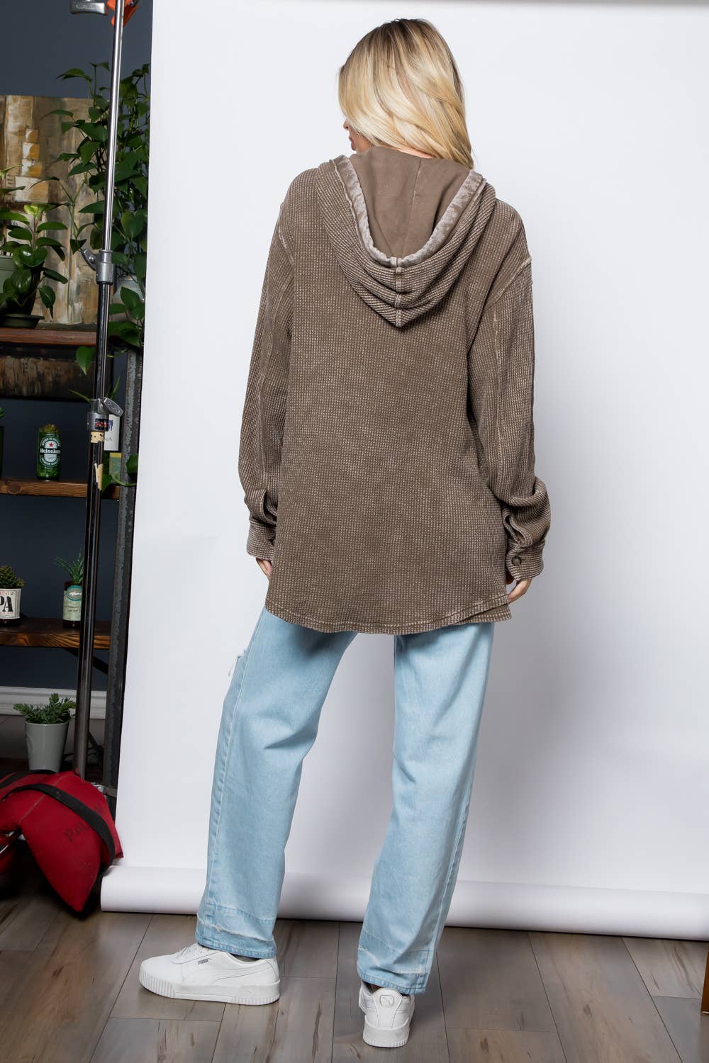 GARMENT DYE HEAVY WAFFLE KNIT HOODIE