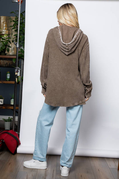 GARMENT DYE HEAVY WAFFLE KNIT HOODIE