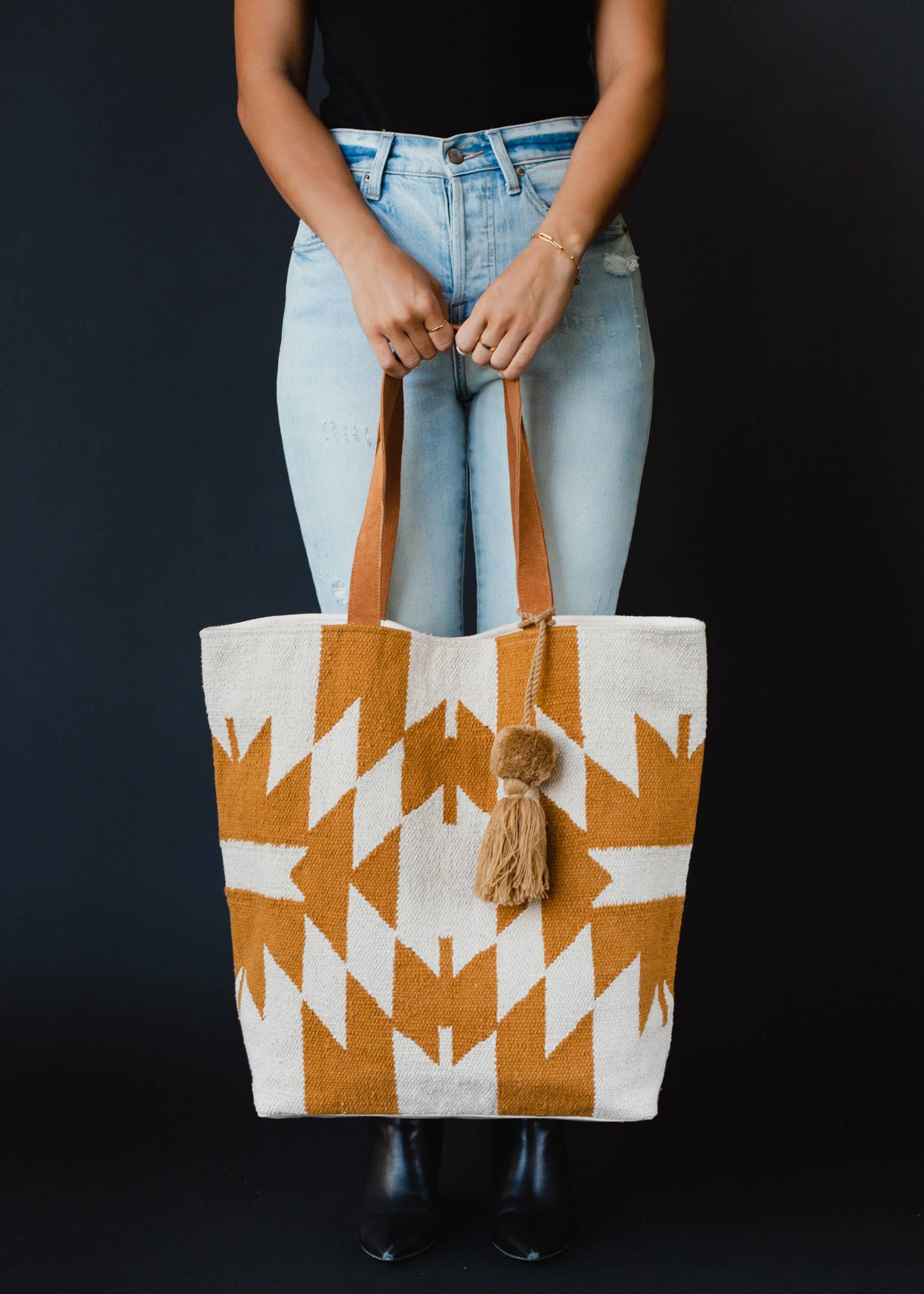 CREAM + CAMEL AZTEC TOTE