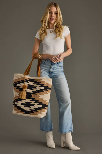 Cream, Black & Tan Western Tote