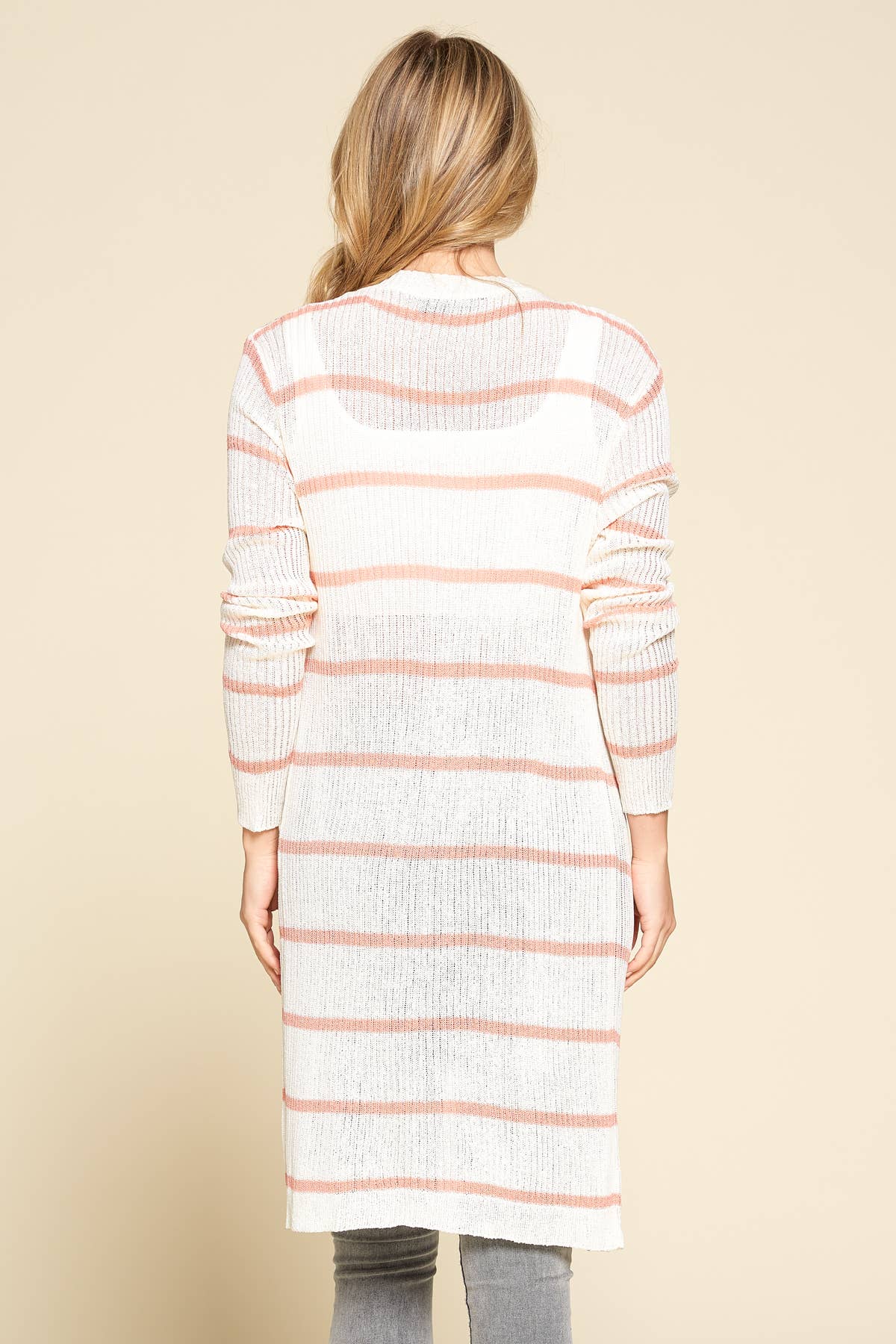Doe and Rae - L/S Ribbed Xlong Open Cardigan - 1070C: Taupe/White / M