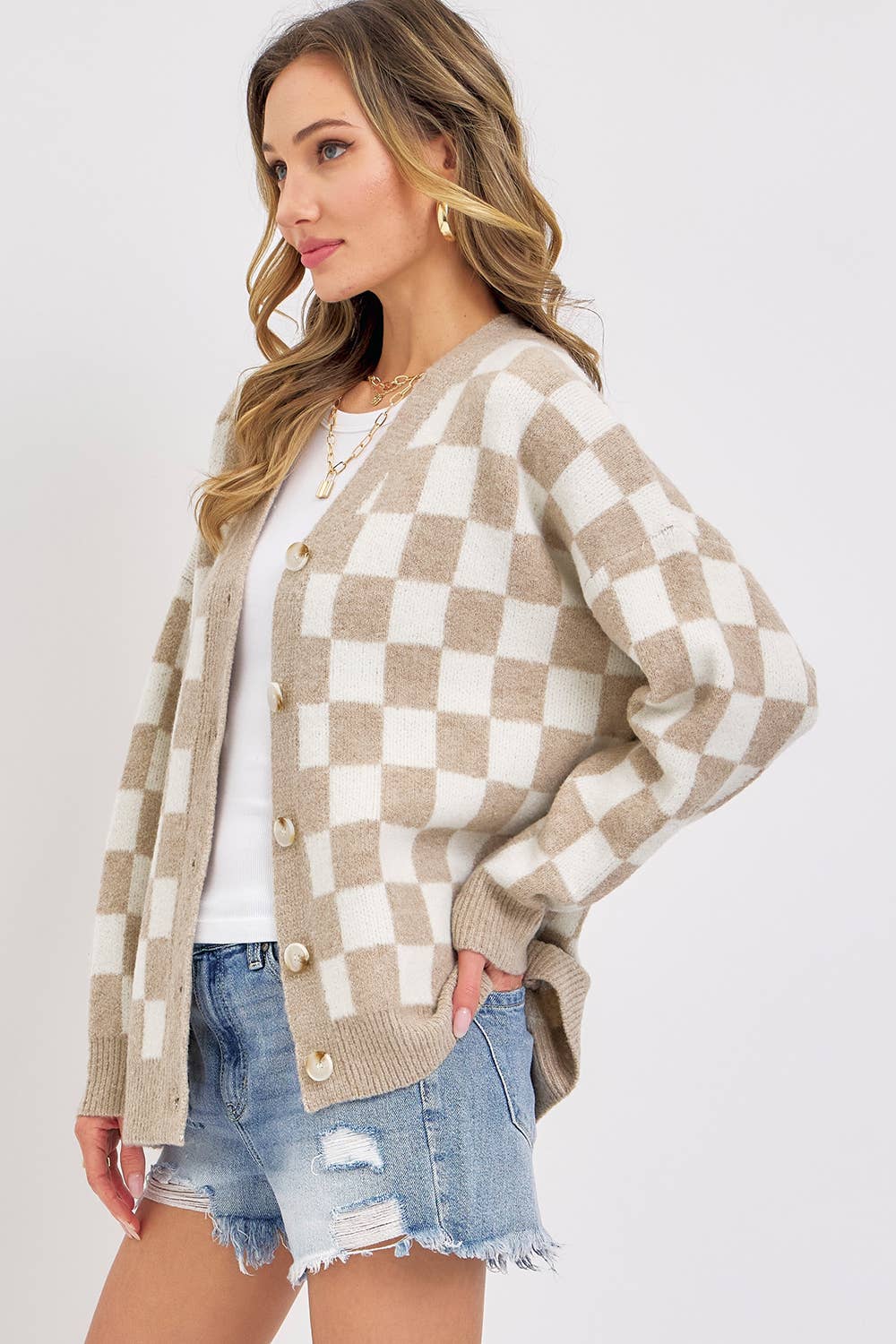 EVERYDAY CHECKER CASUAL SWEATER CARDIGAN