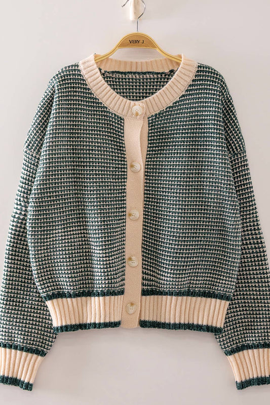 Color Pop Textured Knit Cardigan: HUNTER GREEN