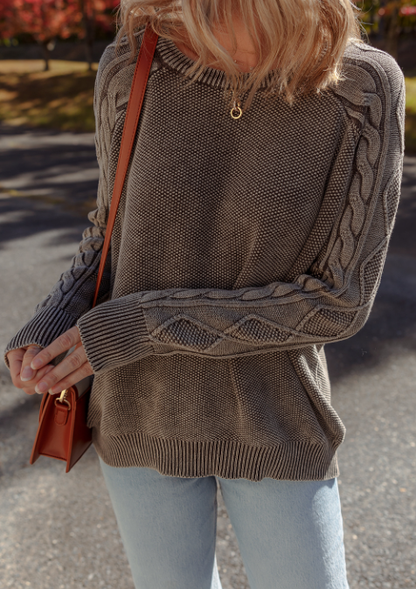 DARK BROWN CONTRAST CABLE KNIT SLEEVE