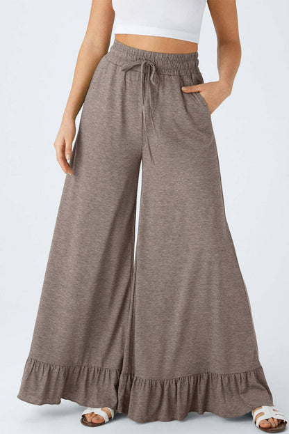WIDE LEG PULL ON HIGH WAIST PANTS WITH POCKETS