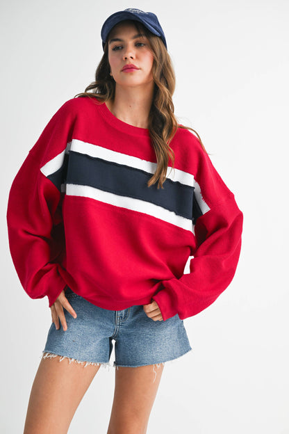 AEMI + CO - 846AD Winnie Sweatshirt: Navy/Ivory/Tan / L / Top
