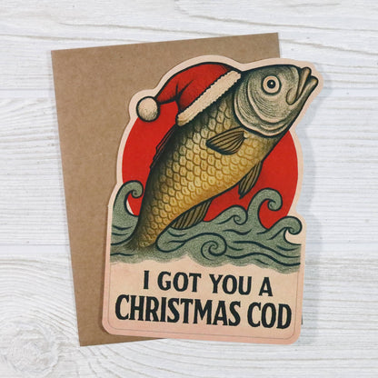 Bad Betty Greeting Co. - I Got You a Christmas Cod - Funny Die Cut Christmas Card