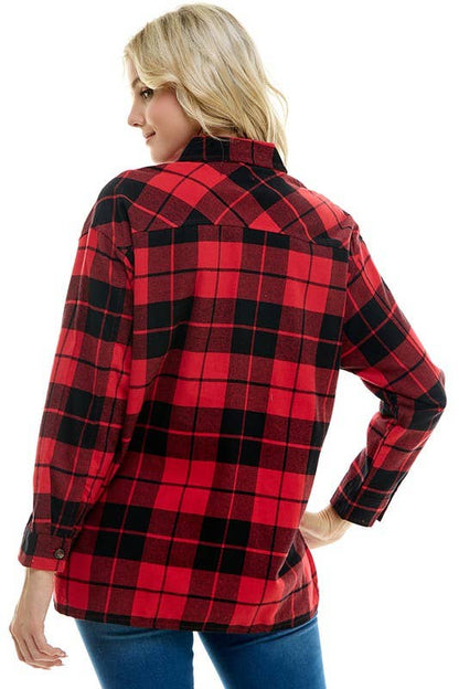 RED WOMEN'S OVERSIZED PLAID SHIRT