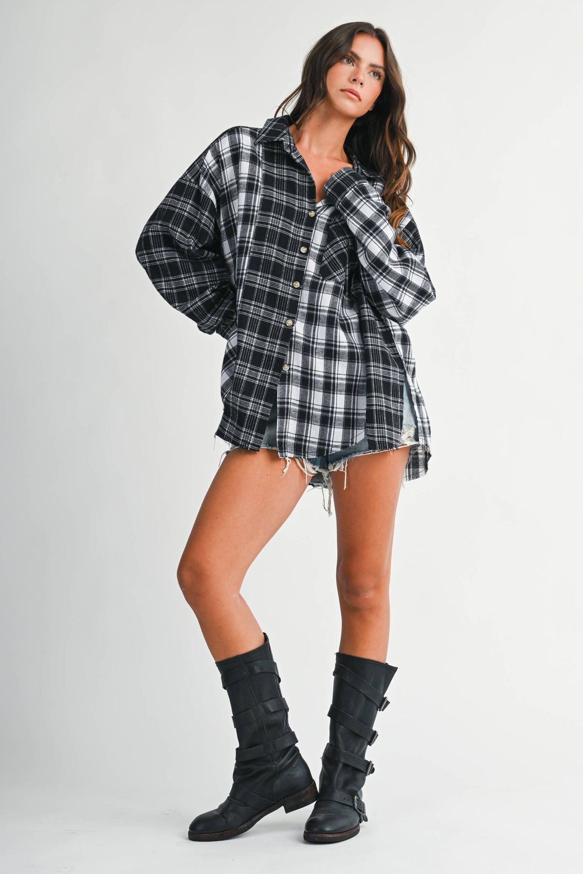 AEMI + CO - 8376EN Kambrie Plaid Flannel Shirt 1: Black / Contemporary / L