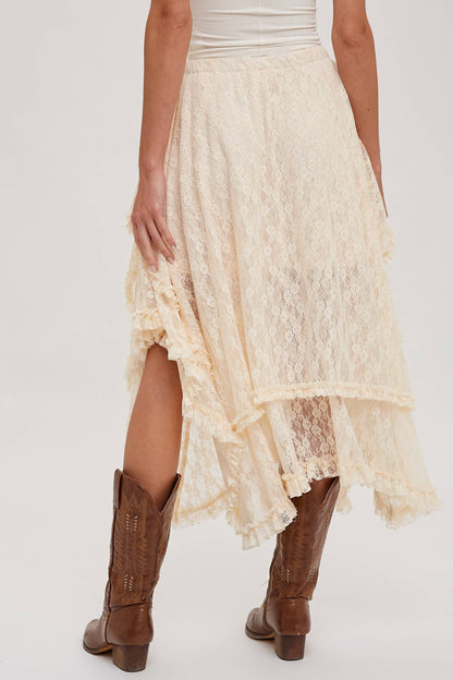 Bluivy - LACE TIER MIDI SKIRT: ECRU / L