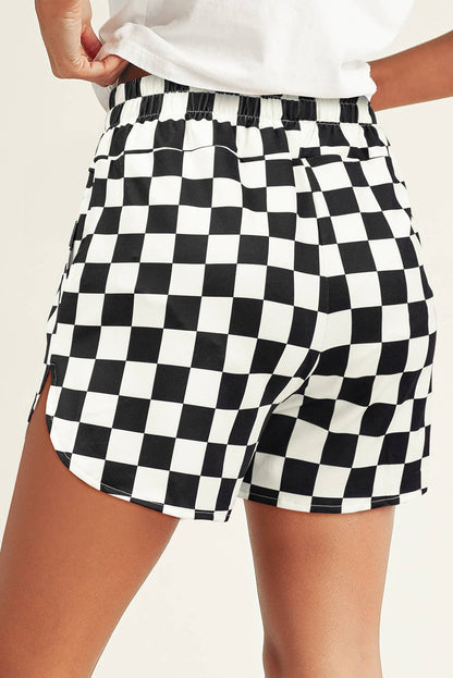 CHECKERED PRINT HIGH WAIST CASUAL SHORTS