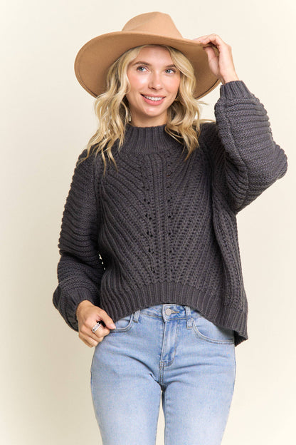 CABLE KNIT MOCK NECK SWEATER