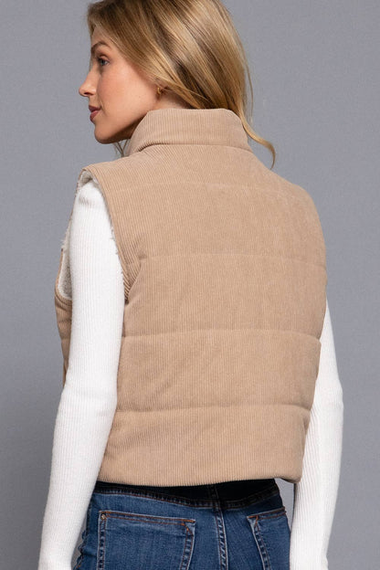 HIGH NECK FAUX FUR CORDUROY VEST