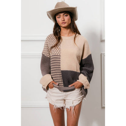 MIXED PATTERN BLOCK SWEATER