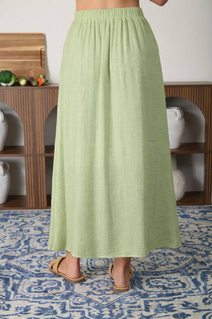 TEXTURED FRONT BUTTON DETAIL MIDI SKIRT