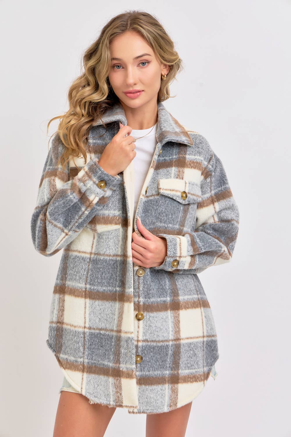 COZY GREY PLAID SHACKET