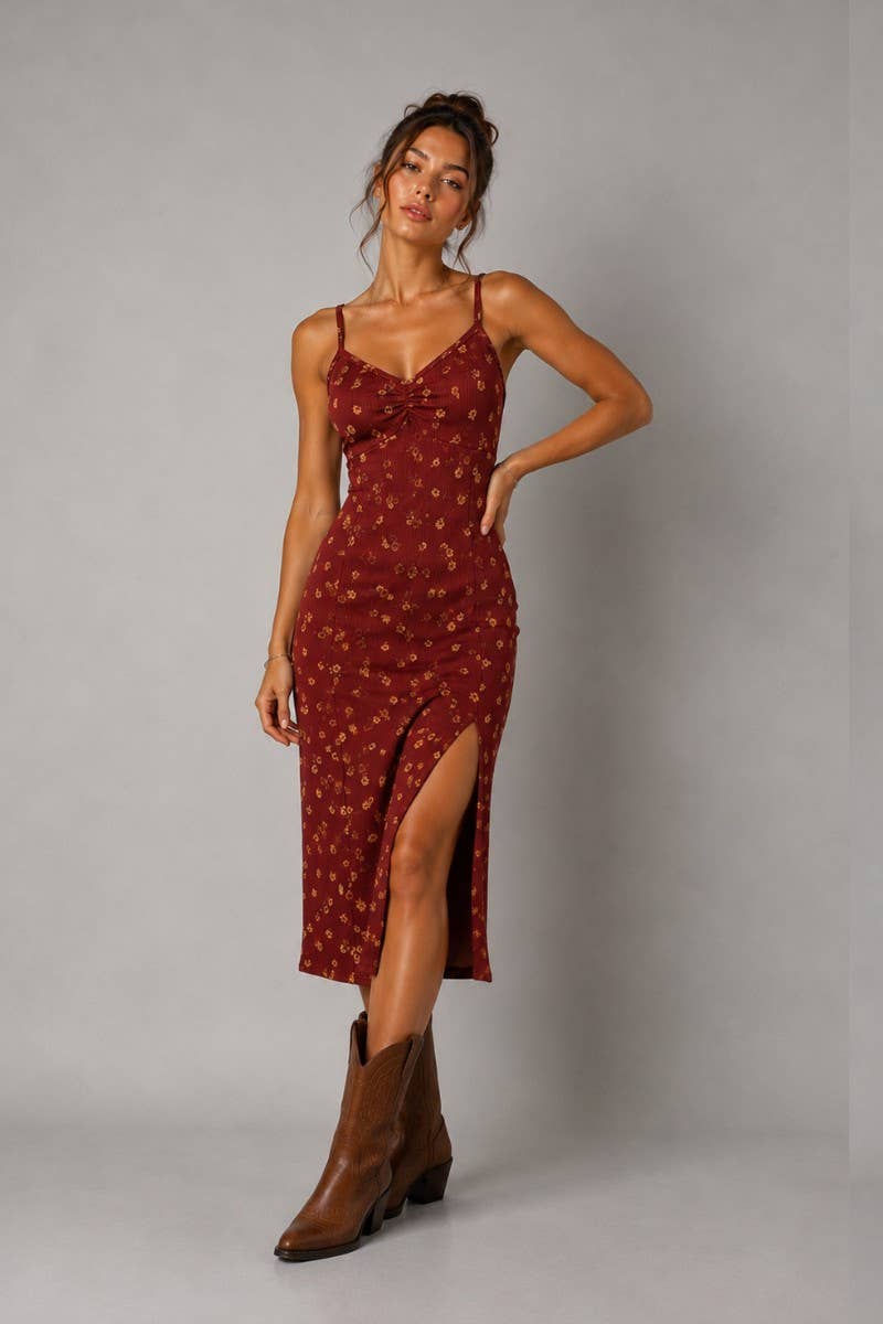 JADE BY JANE - FLORAL MIDI DRESS: RUST / XL