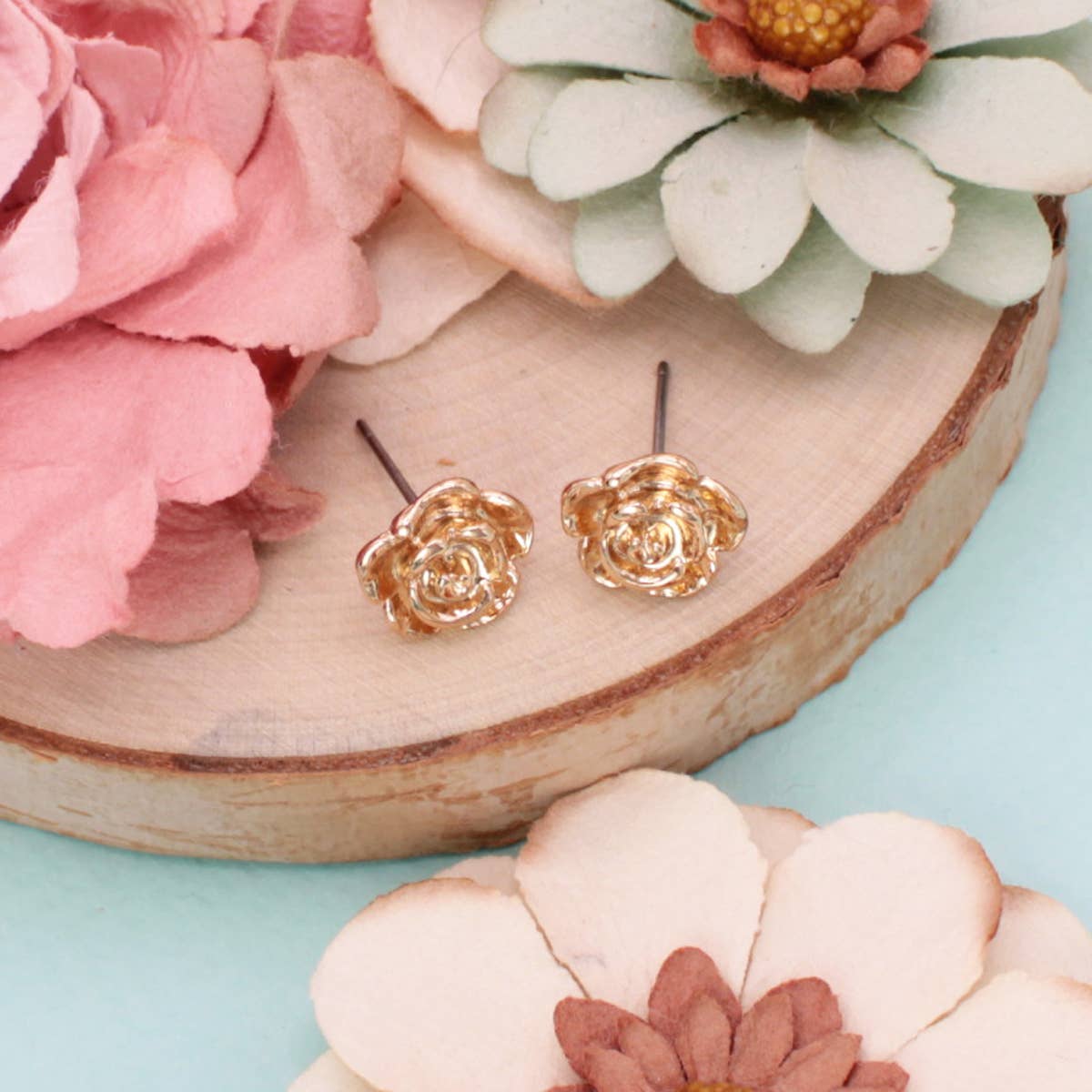 ZAD - Garden Dahlias Fine Art Gold Flower Earrings