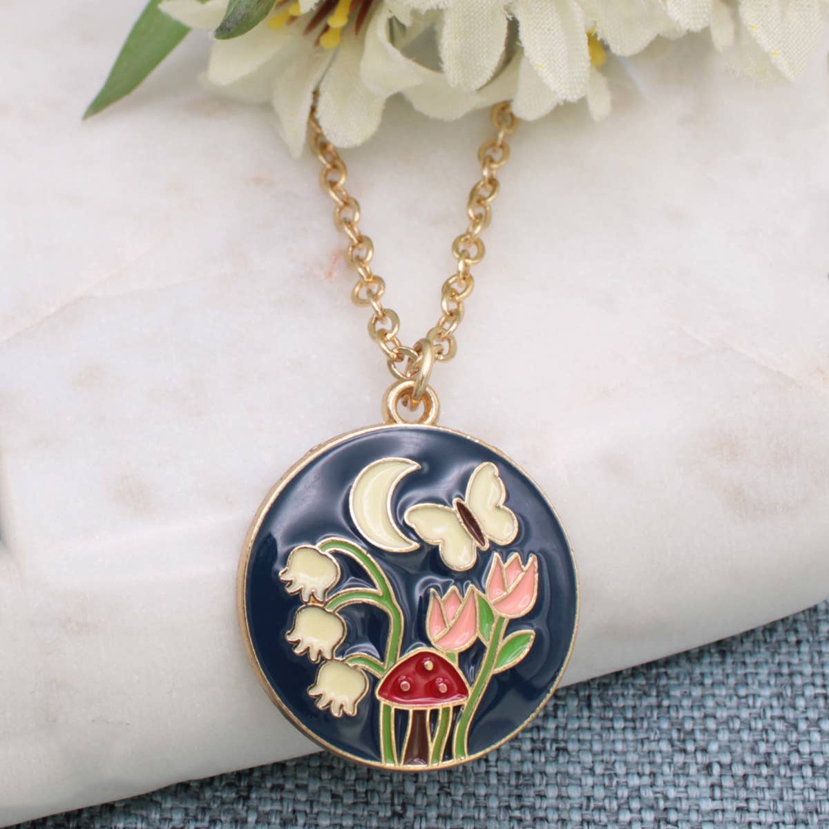 ZAD - Evening Garden Round Enamel Gold Necklace