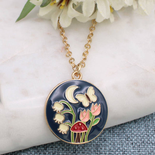 ZAD - Evening Garden Round Enamel Gold Necklace