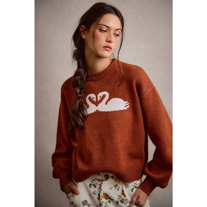 SWAN CREW NECK LONG SLEEVE SWEATER TOP