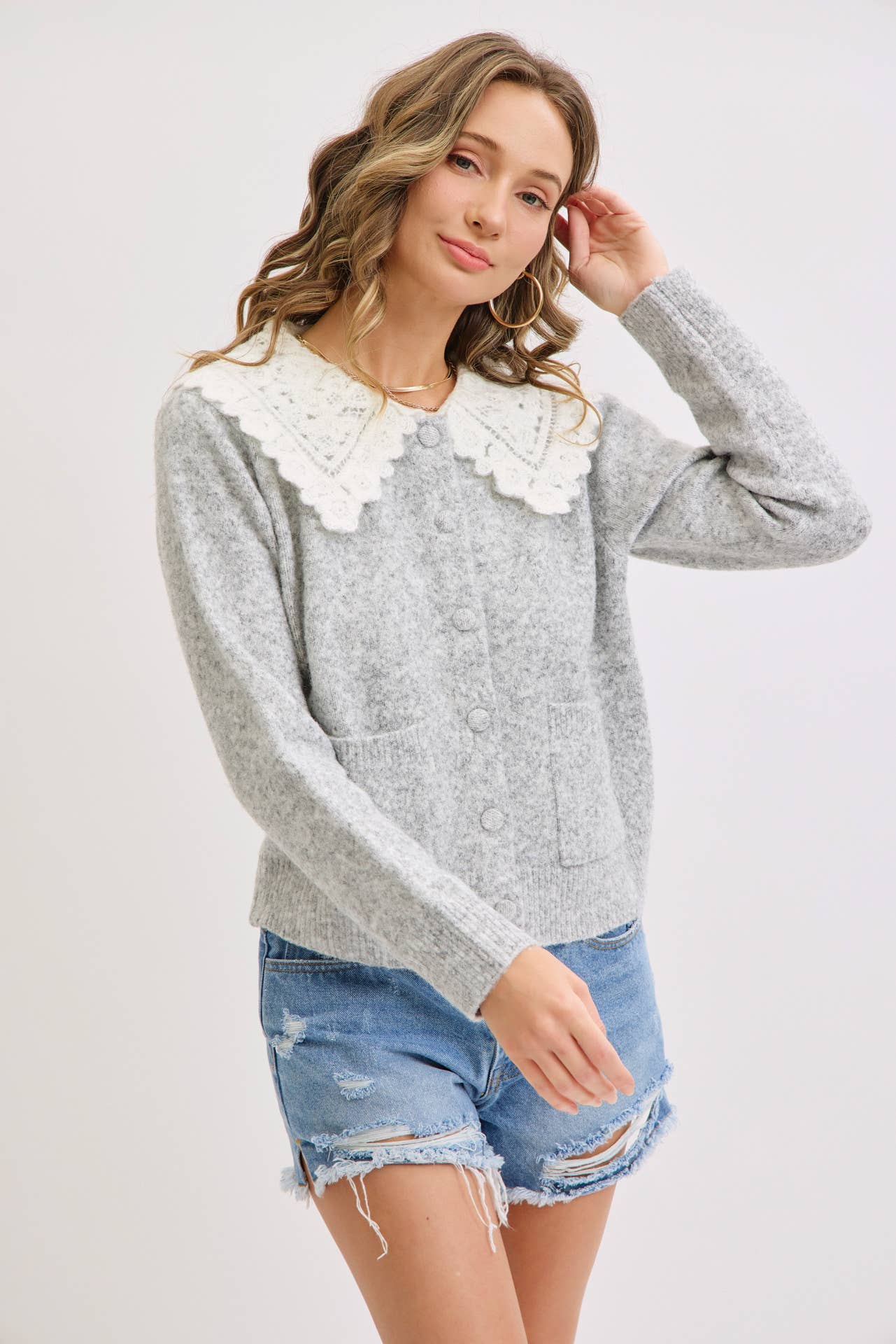 SOFT COZY LACE COLLAR CARDIGAN