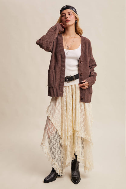 TEXTURED KNIT BUTTON-UP CARDIGAN