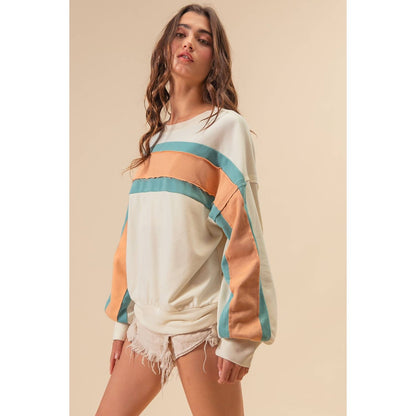BiBi - FRENCH TERRY COLOR BLOCK SWEATSHIRT: INDIGO/MUSTARD/IVORY / XL