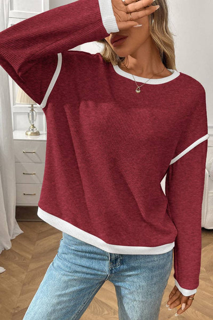 BURGUNDY CREWNECK KNIT PULLOVER