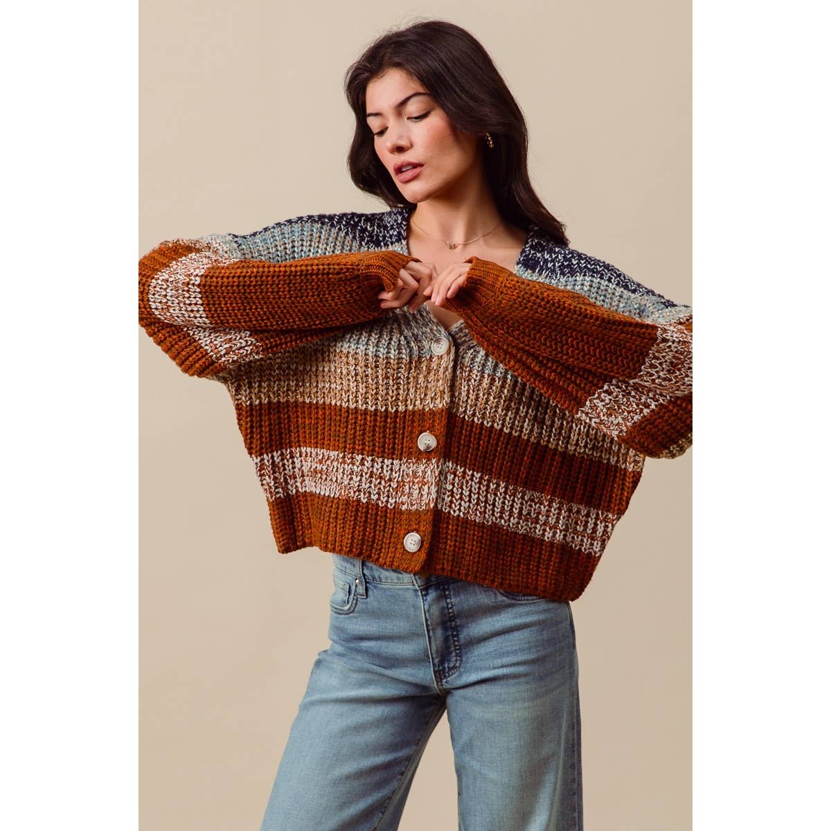 MULTI COLOR STRIPE SWEATER CARDIGAN
