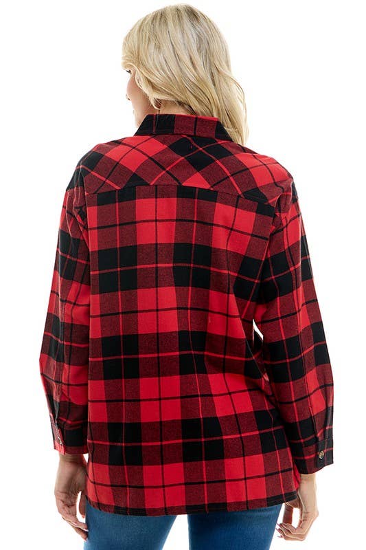RED WOMEN'S OVERSIZED PLAID SHIRT