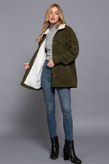 OLIVE FAUX FUR CORDUROY JACKET