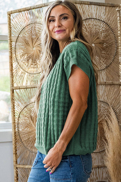 MIST GREEN ROUND NECK SHORT SLEEVE SWEATER TOP
