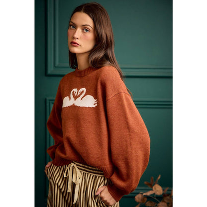 SWAN CREW NECK LONG SLEEVE SWEATER TOP