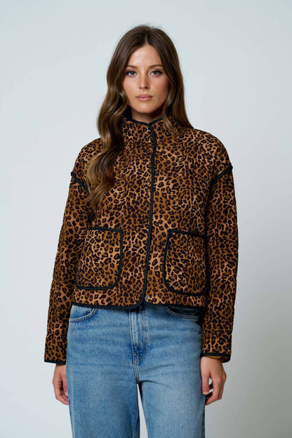 Blu Pepper - LEOPARD PRINT SNAP BUTTON JACKET: BROWN MULTI