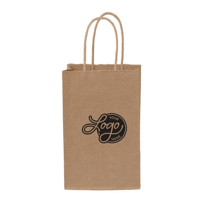 Store Supply Warehouse - Custom Logo Kraft Paper Bags w/ Black Ink: 1000 Pack / Medium (Cub) - 8 ¼"W x 4 ¾"D x 10 ½"H