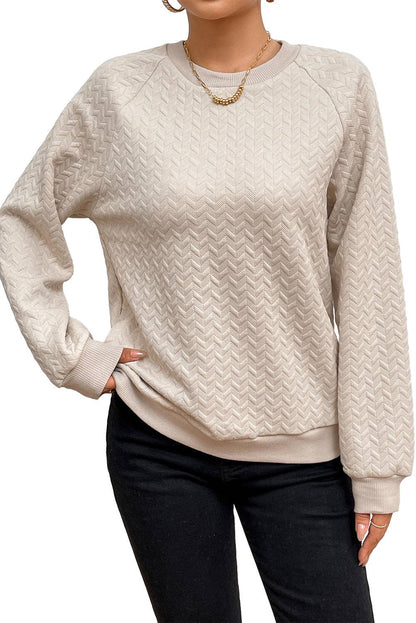 BEIGE TEXTURED RAGLAN PULLOVER