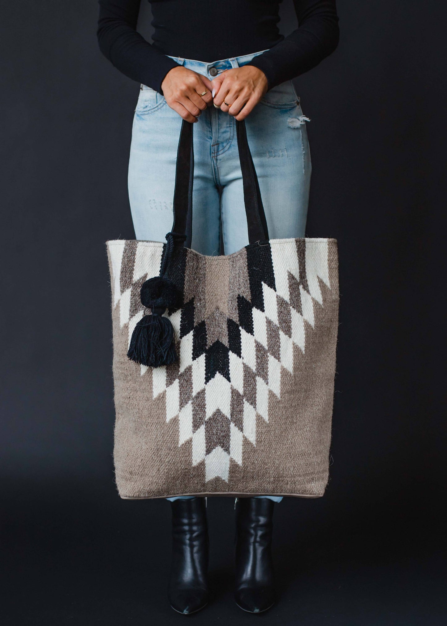 TAUPE, CREAM, BLACK AND AZTEC TOTE