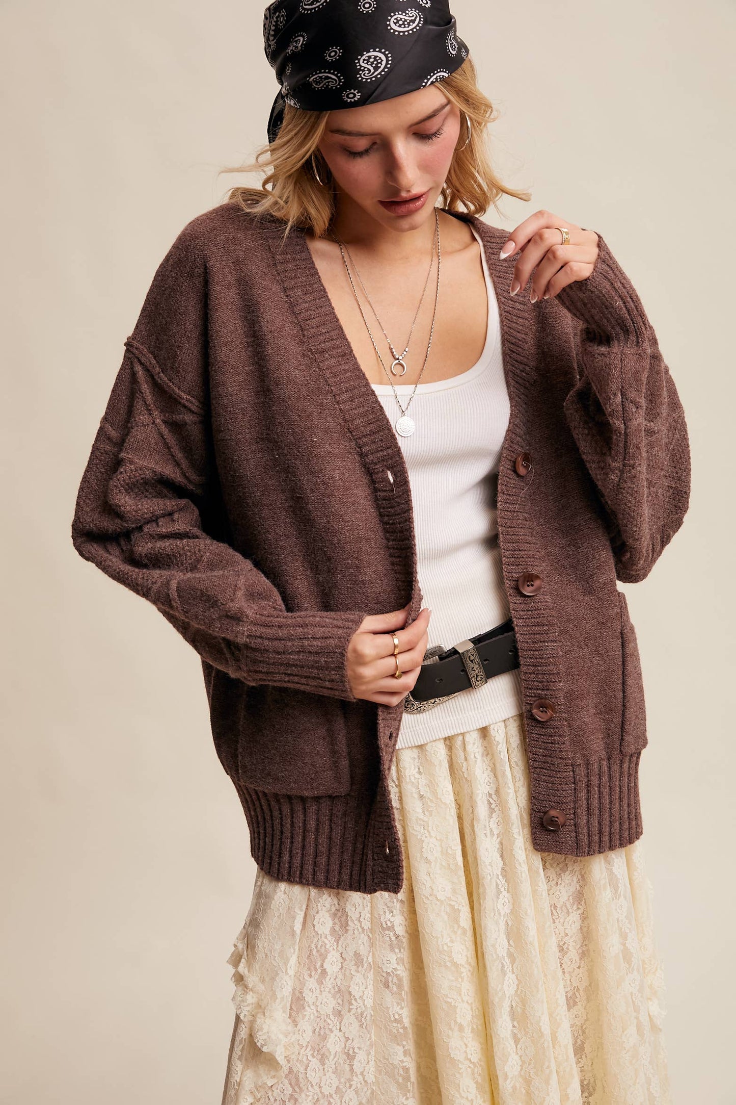 TEXTURED KNIT BUTTON-UP CARDIGAN