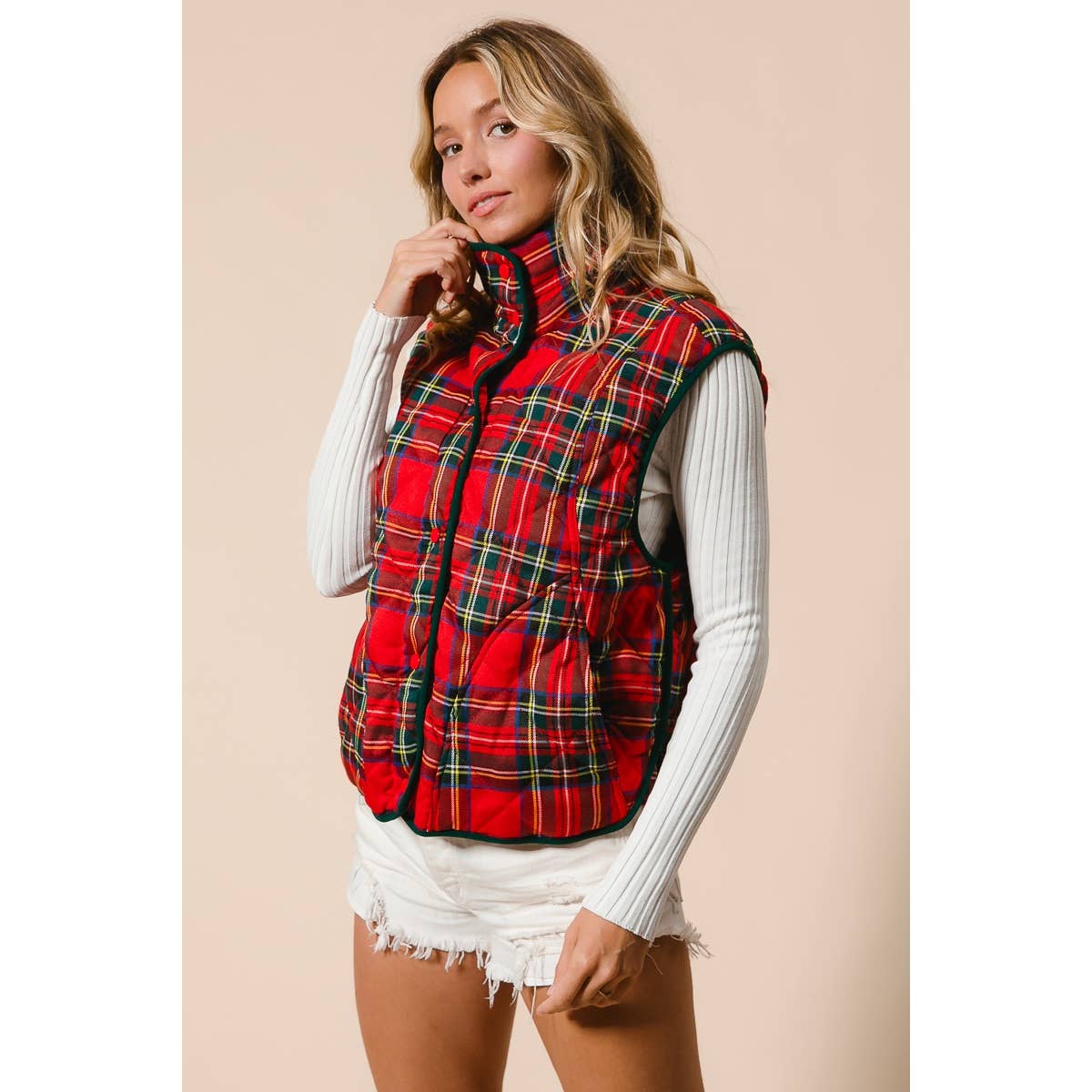 VINTAGE CHRISTMAS PLAID QUILTING VEST