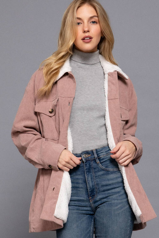 PINK FAUX FUR CORDUROY JACKET